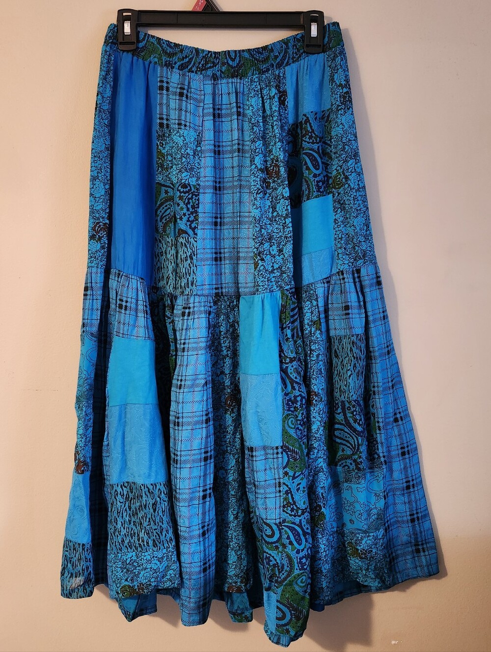 Carole Little Vintage Teal Boho Patchwork Maxi Skirt